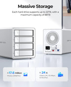 ORICO 4Bay RAID External Hard Drive Enclosure USB3.0 for 2.5/3.5 Inch SATA HDD/SSD up to 5X 22TB Supports RAID 0/1/3/5/10/JBOD/Clone/ClearMode -9948RU3