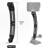 HSU Aluminum Alloy Curved Extension Arm (5.3”) Metal Pole Mount Helmet Stick Extension Arm Mount for GoPro Hero 13/12/11/10/9/8/7/6 Black, DJI Osmo Action 4/3 and More Action Cameras (Black)