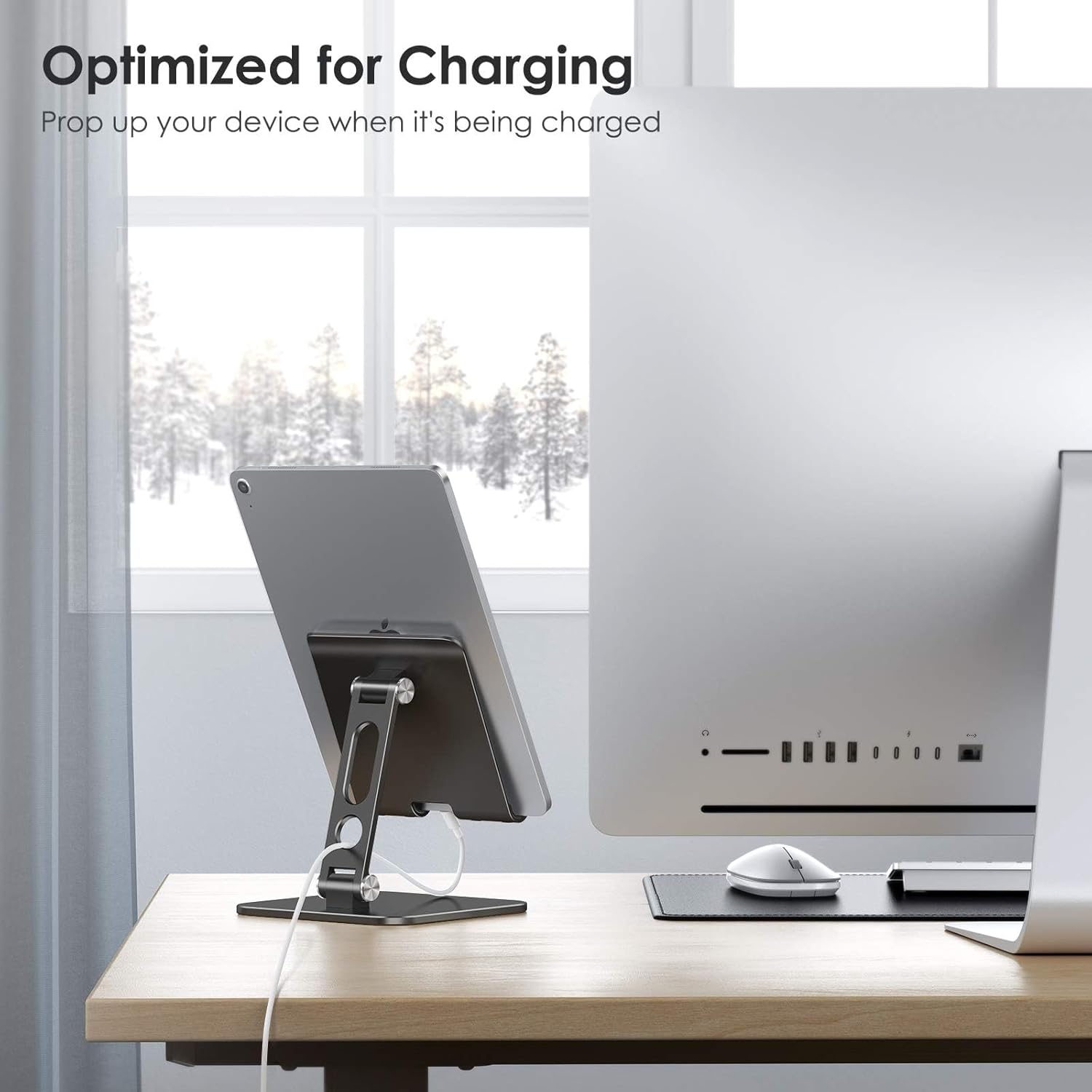 OMOTON Upgraded Adjustable Tablet Stand Holder, Heavy Duty Foldable Portable Monitor Stand, Travel Essentials for iPad Pro/Air/Mini, Surface Pro, 4.7''-15.6', Black