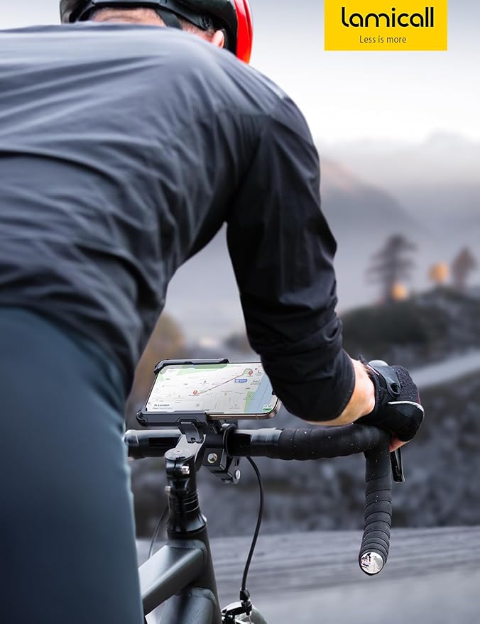 Lamicall Motorcycle Bike Phone Mount - [No Block Camera] [1s Lock] Bike Cell Phone Holder Clamp, Bicycle Scooter Handlebar Clip, for iPhone 16 15 14 Pro Max, Galaxy S25 S24 Ultra, 4.7-7" Phones