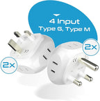 Ceptics South Africa Travel Plug Adapter Set - 4 Input - Ultra Compact - Light Weight - Type M and Type G - USA to Any Type M Countries Such as Botswana, Namibia - 4 Pack (PT-7-10L-4PK),White