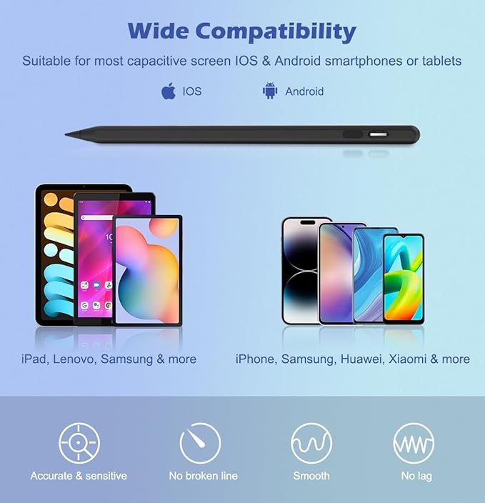 Moko Stylus Pens for Touch Screens, Fast Charge Stylus Pen for Apple iPad/iPhone/Samsung/Lenovo/iOS/Android Tablets&Smart Phone Universal Stylus Capacitive Screen Pencil with Power Display, Black