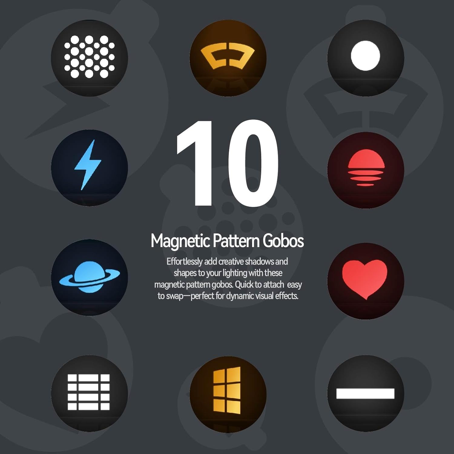 PHOTOOLEX 8400mAh Led Photography Flashlight with 4 Colors/10 Magnetic Pattern Gobos, Handheld Spotlight for Photography, 10W Rechargeable Fill Light for Photo, Content Creation, Video Recording