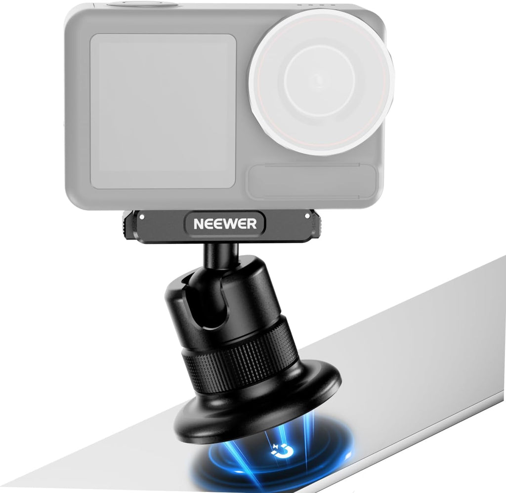 NEEWER Magnetic Camera Mount Compatible with DJI Osmo 360 / Action 5 Pro / 4/3, 360° Quick Release Ball Head Adapter Mount with 1/4" Thread for POV Shots, Camera Cage, Selfie Stick, Tripod, AC013