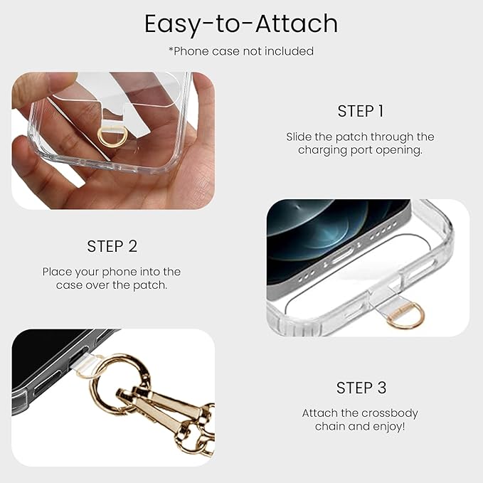 Clip and Go Strap for Phone Gold Metal Chain with Gold Purse Wallet Crossbody Phone Lanyard for Women with Cell Phone Stand Holder 2 Patches Tether Adjustable Anti Theft for iPhone 16 15 14 All Phones
