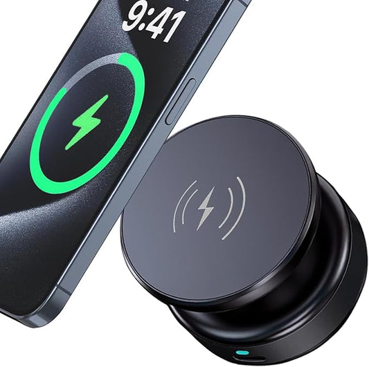 15W Wireless for MagSafe Car Mount Charger, 360° Adjustable Vacuum Magnetic Phone Holder Car Charger for iPhone 16 15 14 13 12, Suction Cup Phone Mount for Gym/Mirror