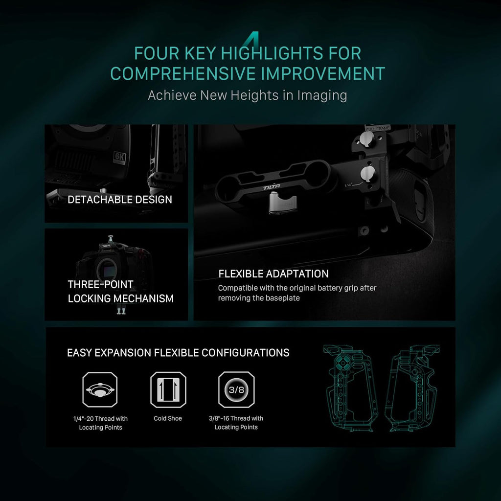 Tilta Advanced Kit for BMCC 6K | Includes Full Cage, Top Handle, Adv. Side Handle, Baseplate, and More | Compatible with Black Magic Design Cinema Camera 6K | Cold Shoe/Arri Rosette/NATO Rail