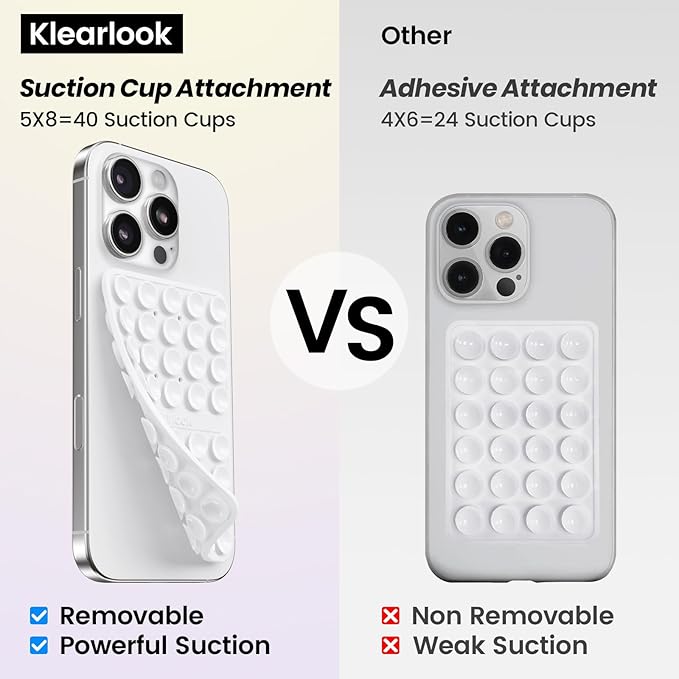 Klearlook Silicone Suction Cup Phone Case Mount Double Sided, Silicon Sticky Phone Grip with Higher Suction for Cell Phone, Hands-Free Phone Accessories Holder for Selfies and Videos, White