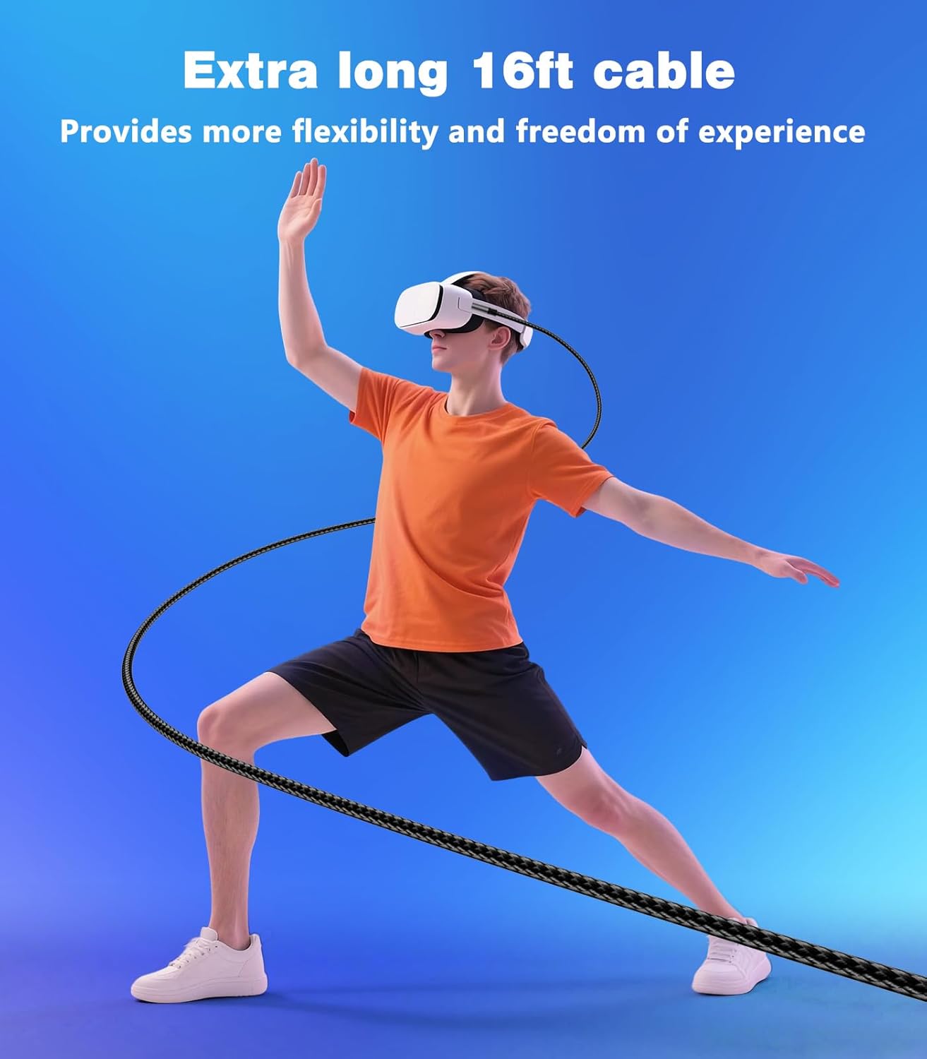 16FT VR Charging Link Cable | USB 3.0 High-Speed Data & Charge for Meta Quest 3S/3/2/Pro, Pico 4 and PC/SteamVR USB-C Charger Cord for VR Headset - Gray