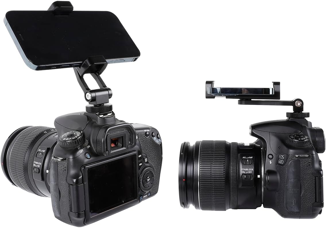 Aluminium Alloy Phone Tripod Mount, Universal Cell Phone Mount Adapter with 2 Cold Shoe Mount for Horizontal and Vertical Shooting, Compatible with iPhone, Pixel, Samsung Galaxy and All Phones