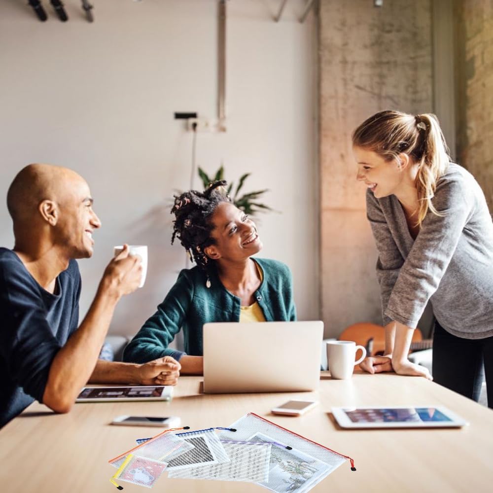 Vuzvuv 34pcs Mesh Zipper Pouch Set ，8 Sizes Plastic Document Pouch with Label Stickers,8 Colors Waterproof Document Mesh Bags for File, Makeup, Board Game School Office Home Travel Storage