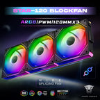 Jungle Leopard Interstellar V1 120mm Case Fan, Infinity Mirror Module Daisy-Chain 5V ARGB PWM PC Fan Triple Pack Suitable for Computer Case & CPU Cooling(Black-3 Pack)