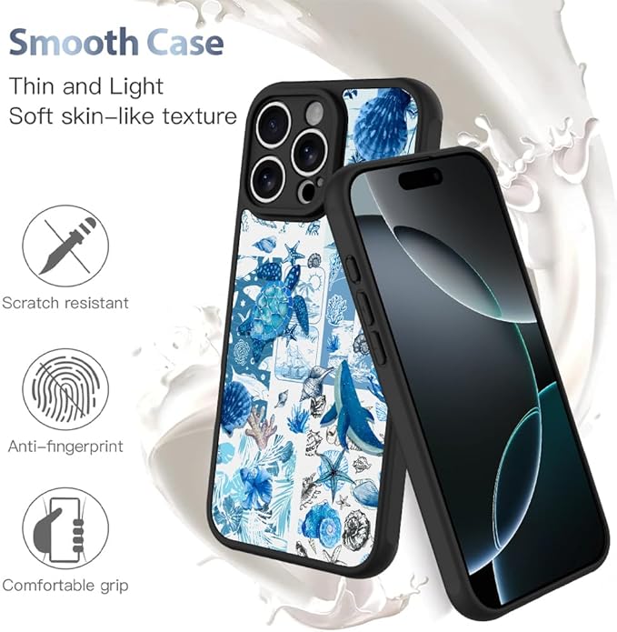 AIGOMARA Case for iPhone 16 Pro [Compatible with MagSafe] Blue Turtle Shell Ocean Collage Pattern Design for Women Girls Men Soft TPU Bumper Hack PC Back Shockproof Protective Slim Magnetic Cover