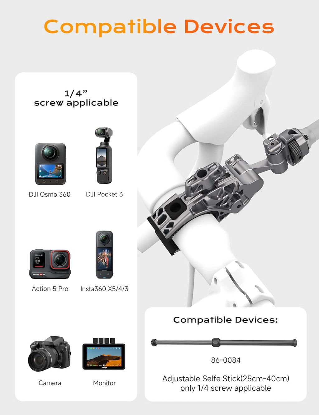 Movmax C Clamp Camera Mount for Flat Tube Road Bike, Super Clamp with 1/4"-20 Thread,E-Bike Accessories/Bicycle, Compatible with GoPro Hero13/12/11/10/ DJI Osmo 360/Action 5 Pro/4/3/Insta360 X4/X5