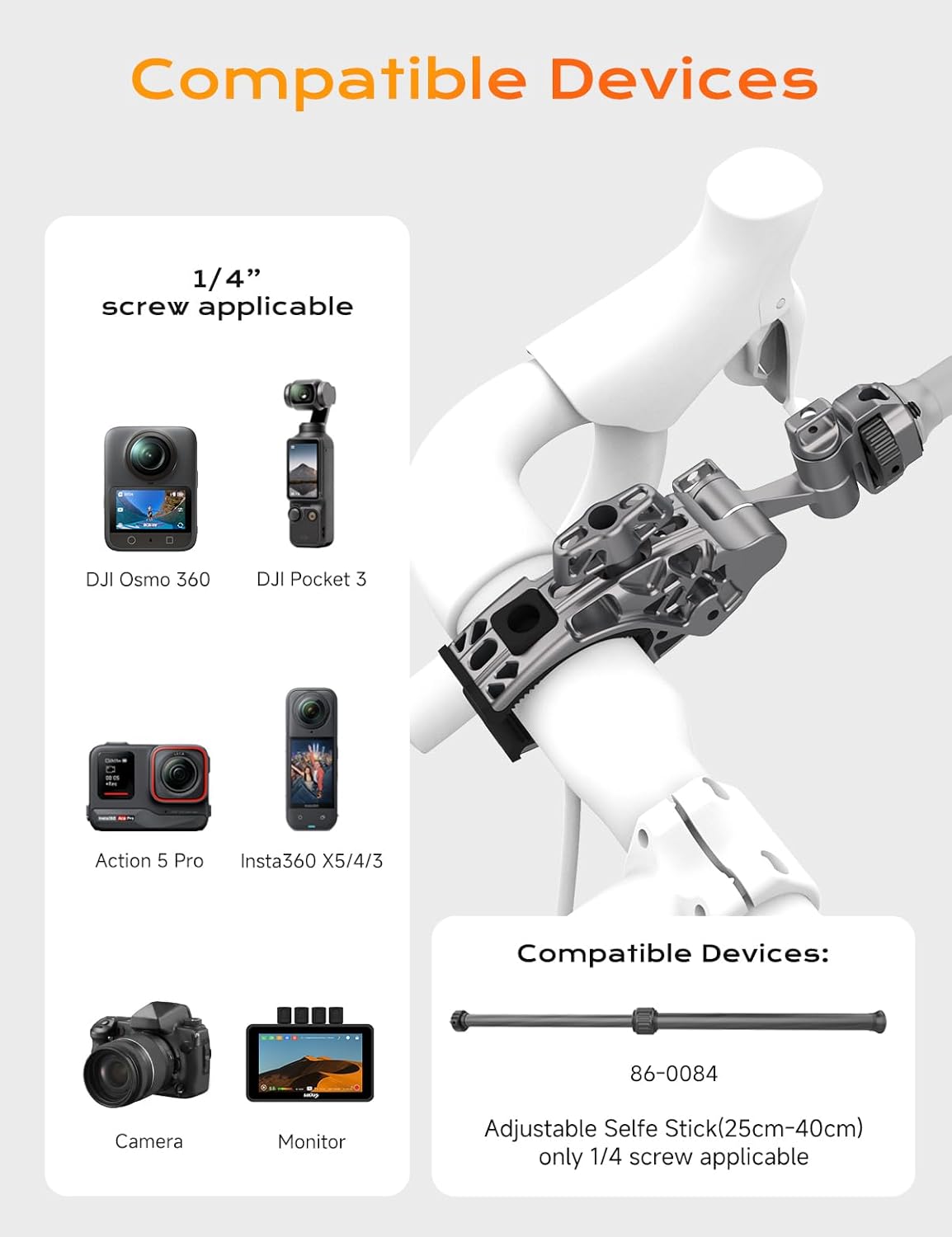 Movmax C Clamp Camera Mount for Flat Tube Road Bike, Super Clamp with 1/4"-20 Thread,E-Bike Accessories/Bicycle, Compatible with GoPro Hero13/12/11/10/ DJI Osmo 360/Action 5 Pro/4/3/Insta360 X4/X5