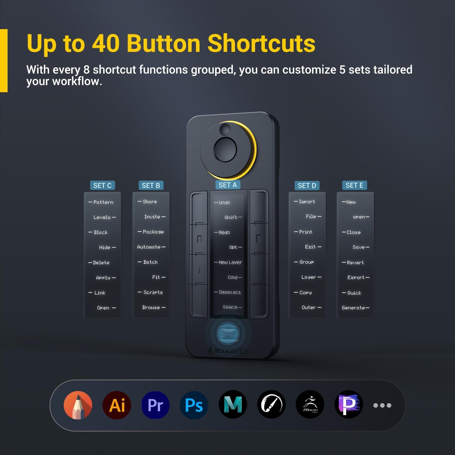 XENCELABS Quick Keys for PC, MacBook, Desktop, Drawing Tablet, Pen Display, OLED Display, 44 Customizable Shortcuts Keydail for Digital Drawing, Video Editing, Photo Retouching, Windows/macOS