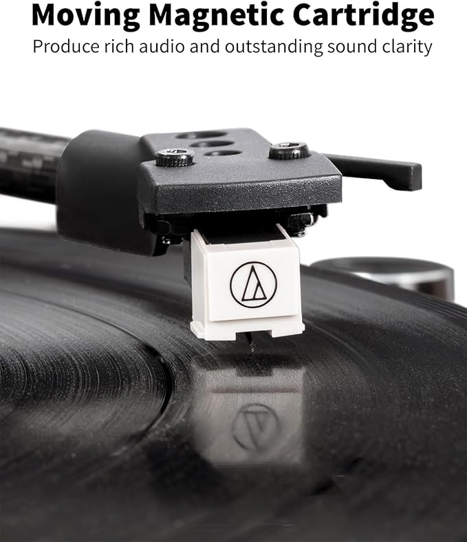 Turntable Vinyl Record Player Support Bluetooth Output Phono/Line Switch Pitch Control with Pre-Installed Counterweight & Magnetic Cartridge, Belt Drive 2 Speed