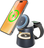 Wireless Charging Station for Magsafe: 4 in 1 Fast Charger Stand 15W with Mushroom Light for iPhone 16e 16 15 14 13 12 Pro Max - for Apple Watch Ultra and AirPods Series - Nightstand Bedside (Black)