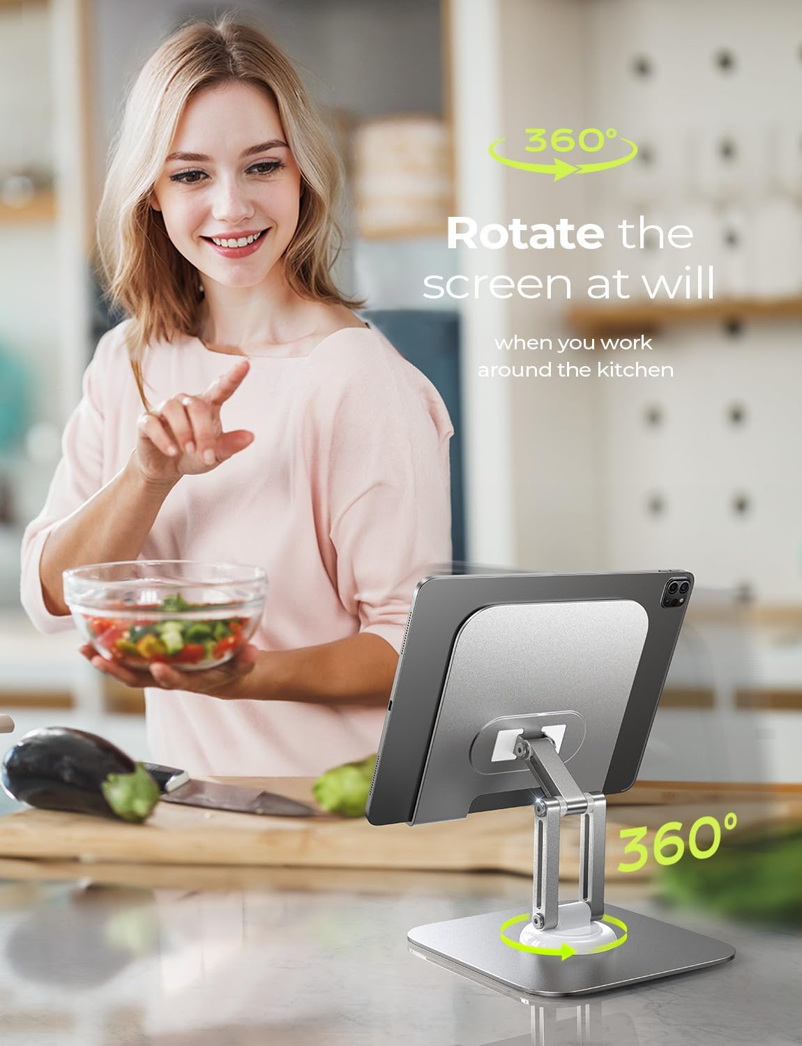 LISEN for iPad Stand Holder Adjustable Tablet Stand for Desk, 2025 for iPad Accessories for Computer Accessories Holder for Desk Kindle Table Mount/Monitor/PS/Switch iPhone 12.9"-4.7" (Sliver)