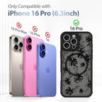 AIGOMARA Case for iPhone 16 Pro [Compatible with MagSafe] Ink Flower Floral Pattern Design for Women Girls Soft TPU Bumper Hard PC Back Anti-Fall Shockproof Protective Slim Magnetic Cover