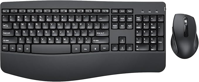 Ergonomic Keyboard and Mouse Combo - Full Size Keyboard Cordless with Palm Wrist Rest Ergonomic Mouse Wireless for Windows Computers Laptops - Black (Upgrade)