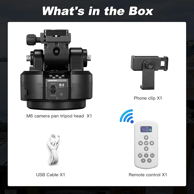 Soonpho M6 Auto Face Tracking Motorized Rotating Panoramic Tripod Head, Remote Control 360° Pan Tilt Head with Mobile Phone Clip for DSLR Cameras, Camcorders, Smartphones, Tripod