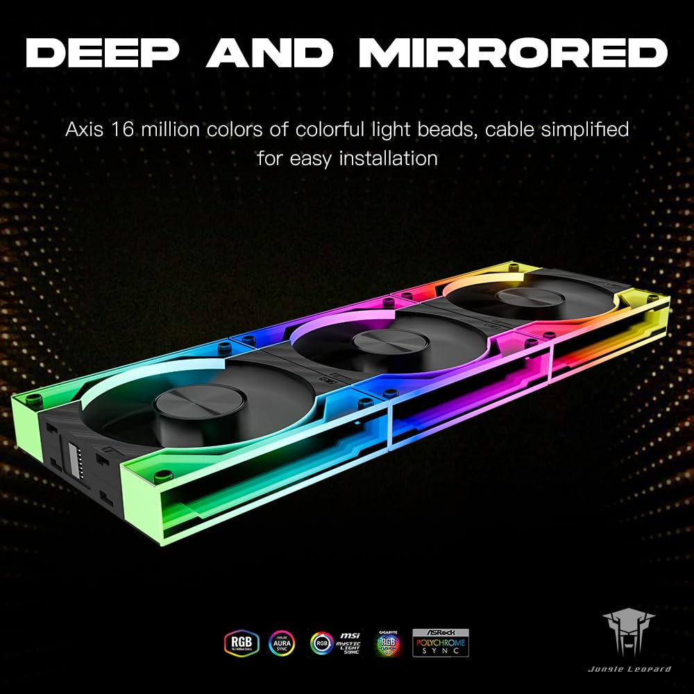Jungle Leopard Interstellar V3 120mm PC Case Fan Infinity Mirror Module Daisy-Chain 120mm RGB PWM Fan Triple Pack Suitable for Computer Case & 360mm AIO Cooler(Black-3Pack