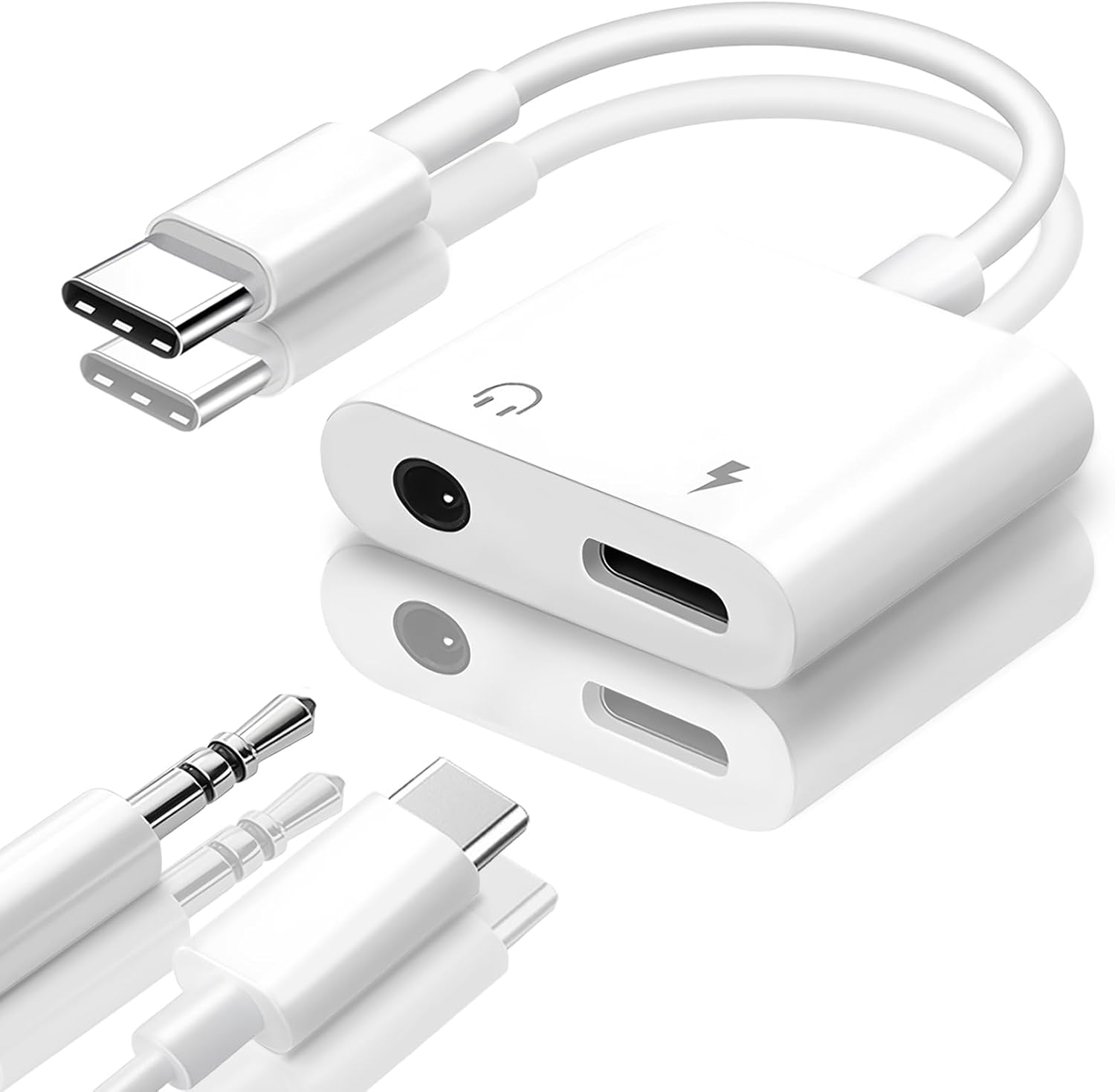 Seulliya USB C to 3.5mm Headphone Jack and Charger Adapter, 2-in-1 Audio & Fast Charging Splitter for Apple iPhone 17/16/15/Pro/Pro Max, iPad, Samsung, Pixel, and More 1Pack