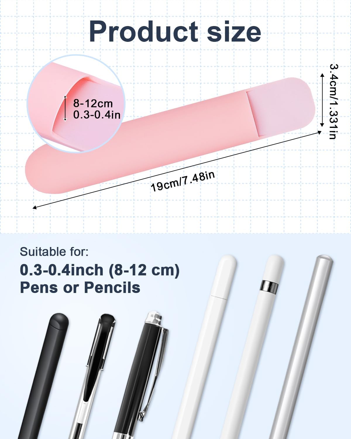 eZAKKA Silicone Pencil Holder For Most Pens,Pencils, 7.8 inch Self-Adhesive Stick To Notebooks,Diary, Desks,Tablet, Pink, 1 Pack