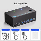 KVM Switch 3 Monitors 2 Computers 8K@60Hz/4K@120Hz, HDMI KVM Switches for 2 PC Sharing Triple Monitor and Keyboard Mouse with Power Adapter, Wired Extend Controller and USB3.0 Cables