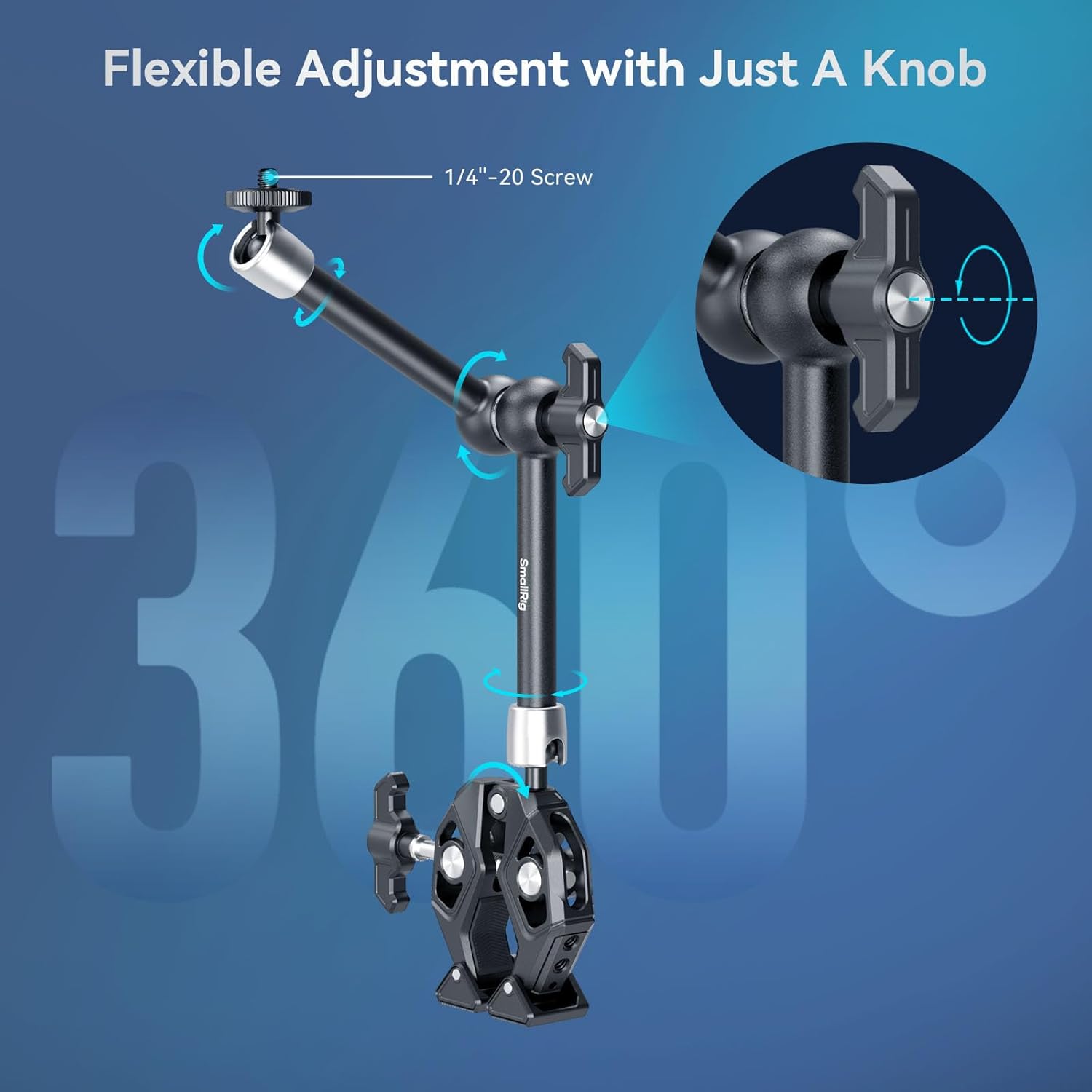 SMALLRIG Magic Arm Clamp Kit, Camera Mount Articulating Friction Arm w Super Clamp, w 1/4"-20 Screw and Thread Hole, for Camera, Light, Monitor, Webcam or Action Camera 1.5kg, for Table, Tube