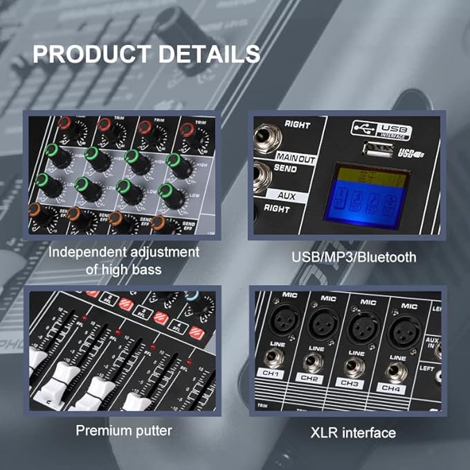 Mixers Audio 8 Channel Mixer Power Mixer Amplifier 2 * 300 Watt Output Dj Mixer Board with 16 Kinds of DSP Reverb Sound Mixers for Speakers