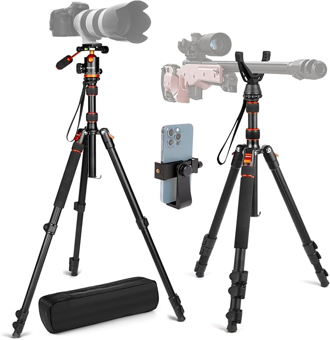 68" Tripod for Camera & Shooting Tripods, 2 in1 Camera Tripods & Monopods with Handle, Aluminum Rifle Tripod & Hunting Stick, Heavy Duty Tripod for DSLR,Canon,Nikon,Sony and Gun,Extra Carry Bag