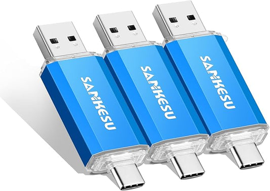 128GB 3 Pack 2-in-1 USB C Flash Drive USB-A+Type-C 3.1 Dual Drive OTG,Speed Up to 120MB/s USB C Storage Flash Drive Compatible with iPhone 16/15, Android Smartphone/Tablets/Computers