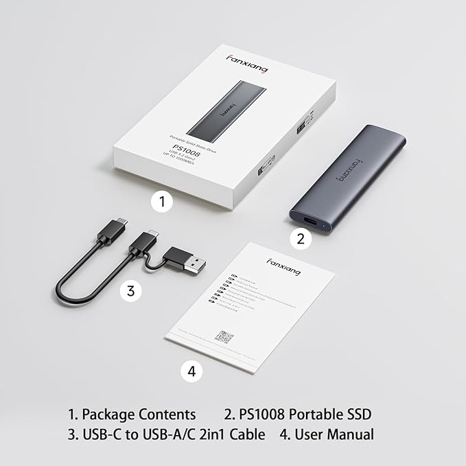 500GB External SSD - Portable SSD External Solid State Drive, 1000MB/s, USB 3.2 Gen2 Type-C, Aluminum Alloy, External Hard Drive for iPhone15/16,Android, Mac, Windows -PS1008