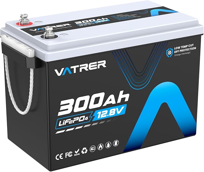 12V 300AH Low Temp Cutoff LiFePO4 Battery, Built in 200A BMS, Max 2560W Power Output, 5000+ Cycles Rechargeable Lithium Deep Cycle Battery, Perfect for RV/Camper, Backup Power, Solar and Off Grid