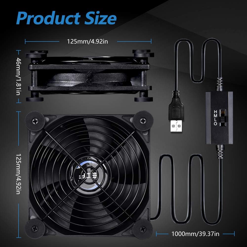 USB 120mm Quiet Fan, 5V USB Portable Cooling Fan for Flat Panel TV Receiver Router DVR PlayStation Xbox Computer Cabinet Cooler