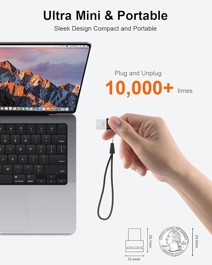 256GB USB 3.0 Flash Drive, Mini Thumb Drive Waterproof Memory Stick with Lanyard Hole Plug and Play Portable USB Stick Storage for Computer Laptop Smart TV, Black