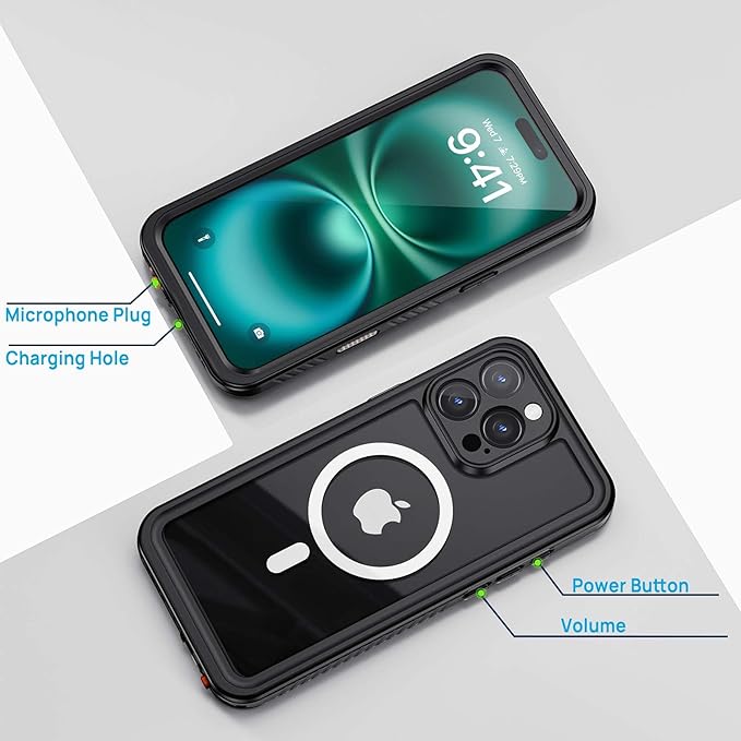 Lanhiem Magnetic for iPhone 16 Pro Case, IP68 Waterproof Case with Screen Protector [Built in Camera Protector], Heavy Duty Shockproof MagSafe Phone Case for iPhone 16 Pro - 6.3” (Black)