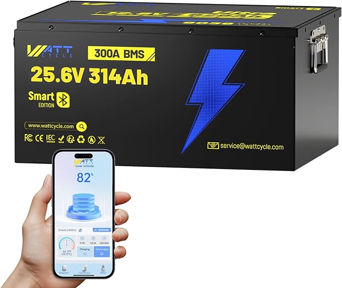 24V 314AH LiFePO4 Lithium Battery, Built-in Bluetooth 5.0 & 300A BMS, Upgrade Aluminum Frame MAX 8038Wh Energy, 15000+ Deep Cycles Batteries, Perfect for Home Energy, RV, Marine, Solar