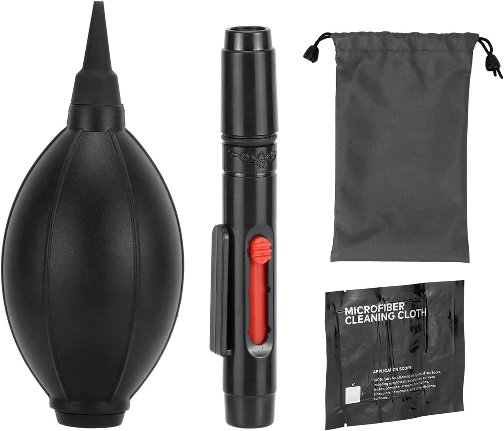 QWORK Camera Lens Cleaning Kit - 4-in-1 Includes Lens Cleaning Pen, Microfiber Cloths, Air Blower - Compatible with Sony, Nikon, Canon, DSLR Cameras & Cell Phones