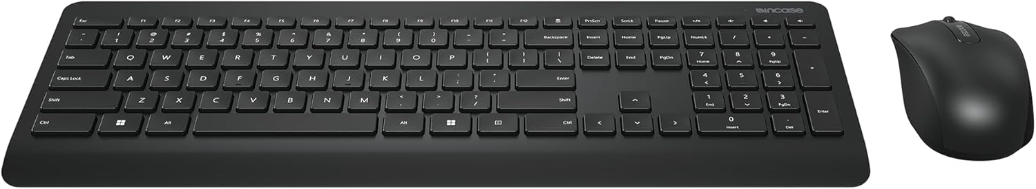 Incase Wireless Desktop 900 Keyboard and Mouse Combo - Designed by Microsoft – Quiet Touch Keys, Ambidextrous Design, Customizable Hotkeys, Two Year Battery Life – Black