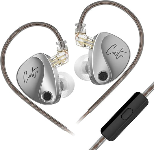 KZ Castor in-Ear Monitor Dual-Dynamic Drivers Headphones with 4 Tuning Switches HiFi Noise Cancelling Earphones, Clarity Stereo Sound Earbuds for Audio Engineers, Musicians(Silver, with Mic)