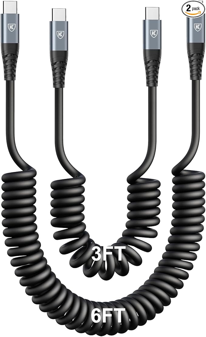 KIYODA 3FT & 6FT USB C to USB C Cable 2Pack - Coiled Type C Fast Charging Cable for Car, Compatible with iPhone 16/15/Plus/Pro/Pro Max/MacBook Pro 2020/Samsung Galaxy S23