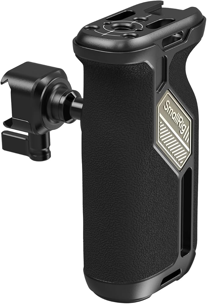 SmallRig Push-Button Rotating NATO Side Handle for Left and Right Hand, 360° Rotatable Side Handle with Anti-Slip Silicone, Camera Grip with Built-in Threaded holes, Wrist Strap Hole, Cold Shoe - 4359