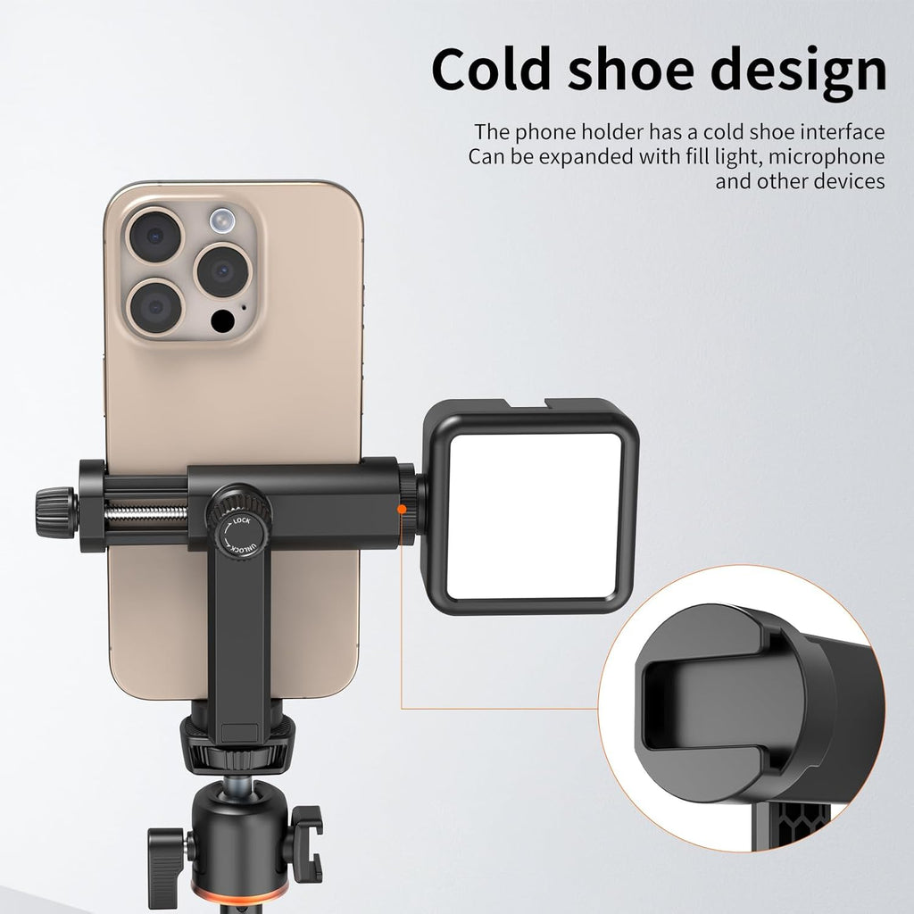 VRIG Smartphone Tripod Mount Adapter with 1/4 inch Screw Cold Shoe, Vertical and Horizontal Phone Holder Rotatable Bracket, Adjustable Clip for iPhone, Android, Selfie Stick, Camera Tripod Stand