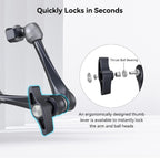 SMALLRIG Rosette Magic Arm 11 Inch with Ball Head, 1/4"-20 Screws, and Anti-Twist Pins, for Cameras/iPads/Monitors/LED Lights/Smartphones/Action Cameras, Max Load Capacity 3kg