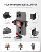 UBeesize Metal Phone Tripod Mount Cold Shoes with Arca QR Base, 3 Control Knob 360° Cell Phone Tripod Adapter for iPhone, Samsung, Desktop Tripod Smartphone Holder for Video Streaming Vlogging Rig