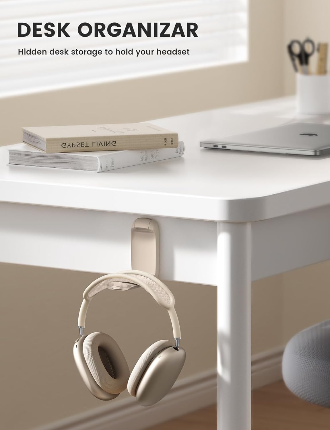 Lamicall Headphone Stand, Sticky Headset Holder - Foldable Headphone Holder Hook Mount, Adhesive Headset Hanger Clip Under Desk, Earphone Clamp for Airpods Max, HyperX, Sennheiser, Khaki