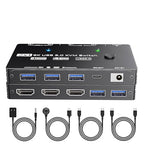 KVM Switch 1 Monitor 2 Computers 8K@60Hz, HDMI KVM Switches for 2 PC Sharing Single Monitor and Keyboard Mouse with Power Adapter, Wired Extend Controller and USB3.0 Cables